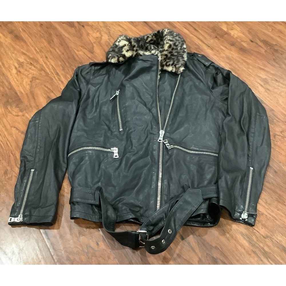 Joes Collection Jacket Medium Black Moto Lined Long Sleeve Zip Womens